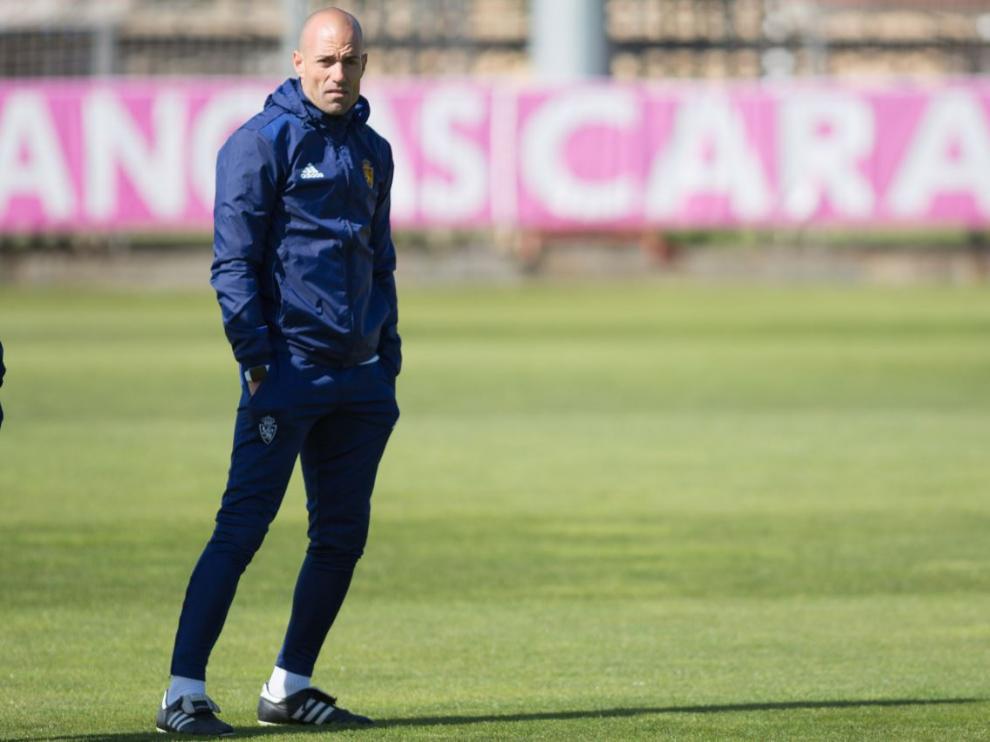 César Láinez, en un entrenamiento del Real Zaragoza.