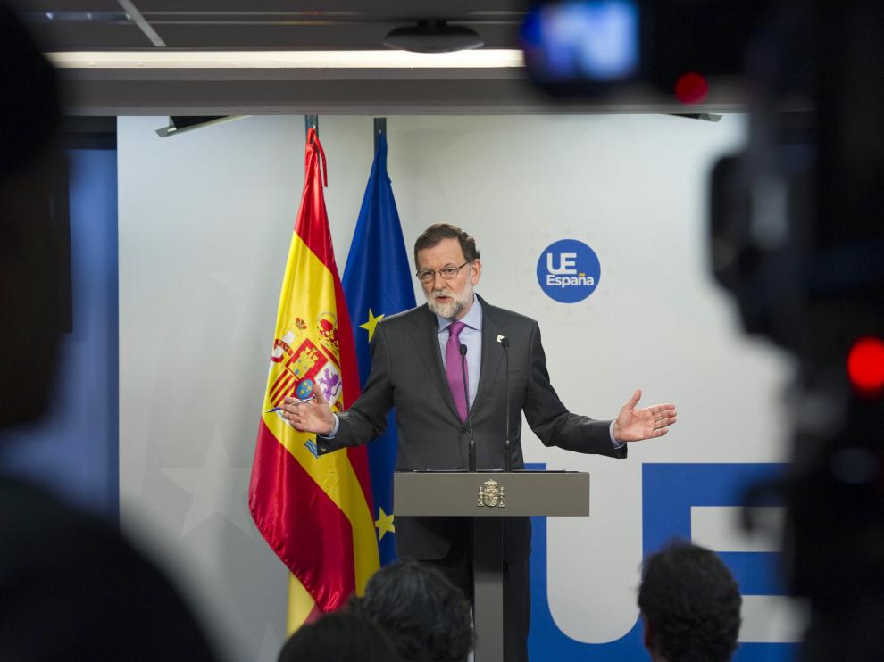 Rajoy durante su comparecencia en Bruselas este sábado.