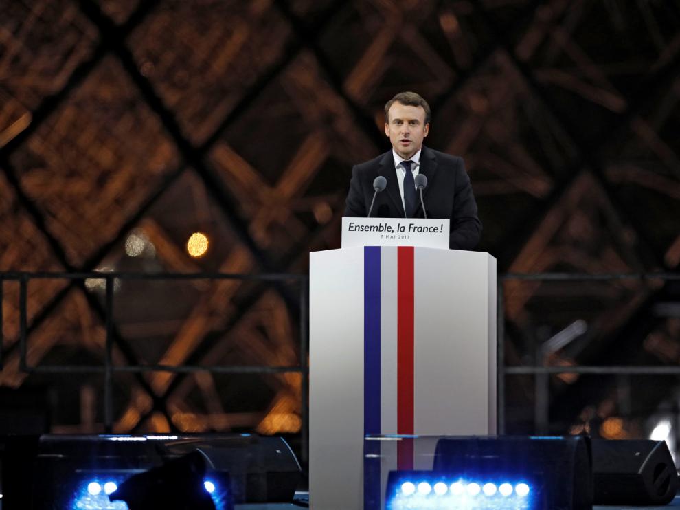 Macron tras su discurso como presidente electo de la República francesa