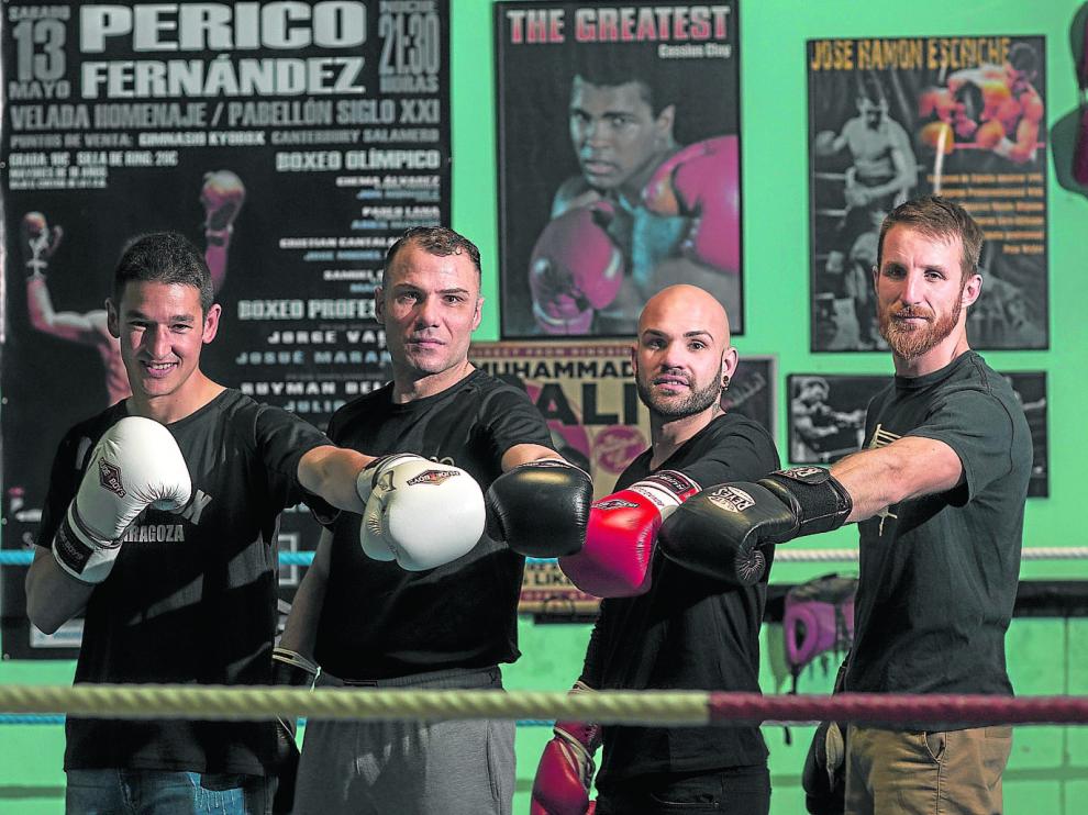 Chema Álvarez, Cristian Cantalapiedra, Eloy Iglesias y Pablo Lana, en el gimnasio Kyobox de Santa Isabel.