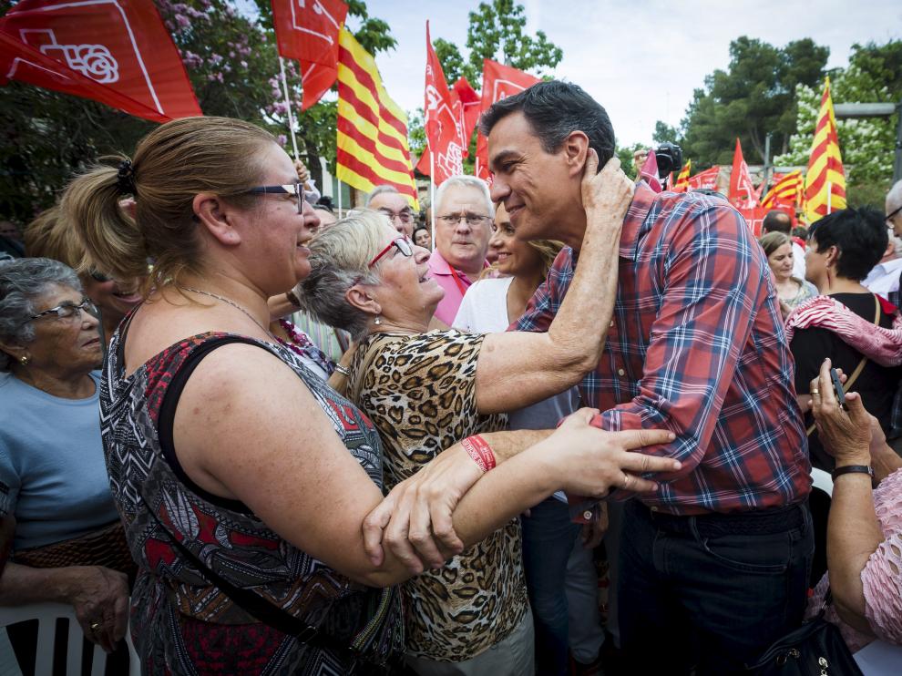 El candidato a las primarias para la secretaría general del PSOE, Pedro Sánchez, este miércoles en un acto en Zaragoza