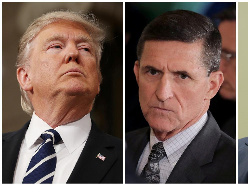 Donald Trump, Michael Flynn y James Comey.