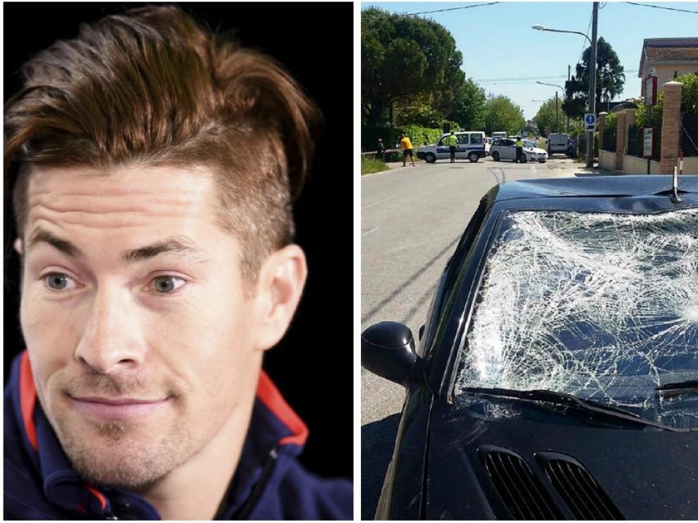 Foto de archivo de Hayden y otras de cómo quedó el coche y la bicicleta tras el atropello.