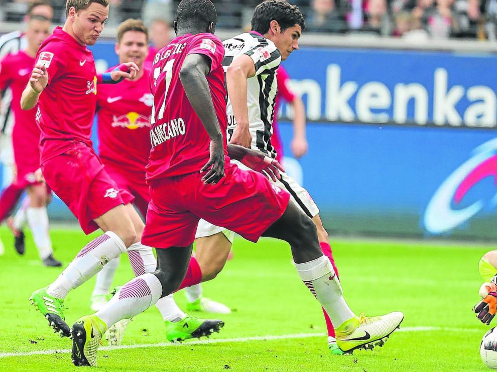 Imagen del gol logrado por Vallejo el pasado fin de semana ante el Leipzig.
