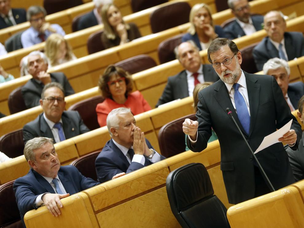 Rajoy, este martes en el pleno del Senado.