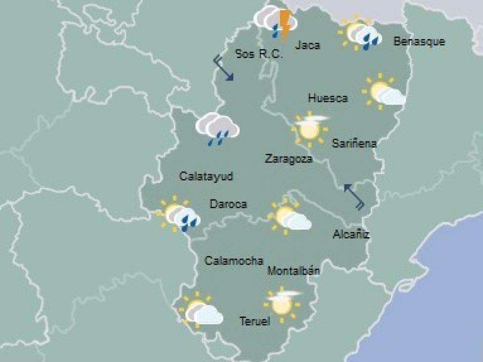 Chubascos y precipitaciones acompañadas de tormenta en la mitad oeste y Pirineos