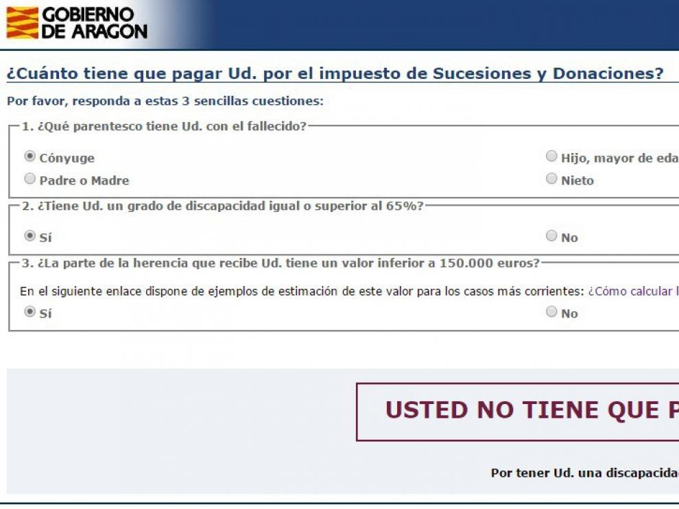 Captura de pantalla del simulador puesto en marcha por el Gobierno de Aragón.