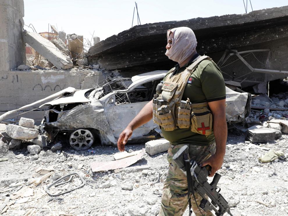 Un miembro de las Fuerzas Iraquíes en Mosul.