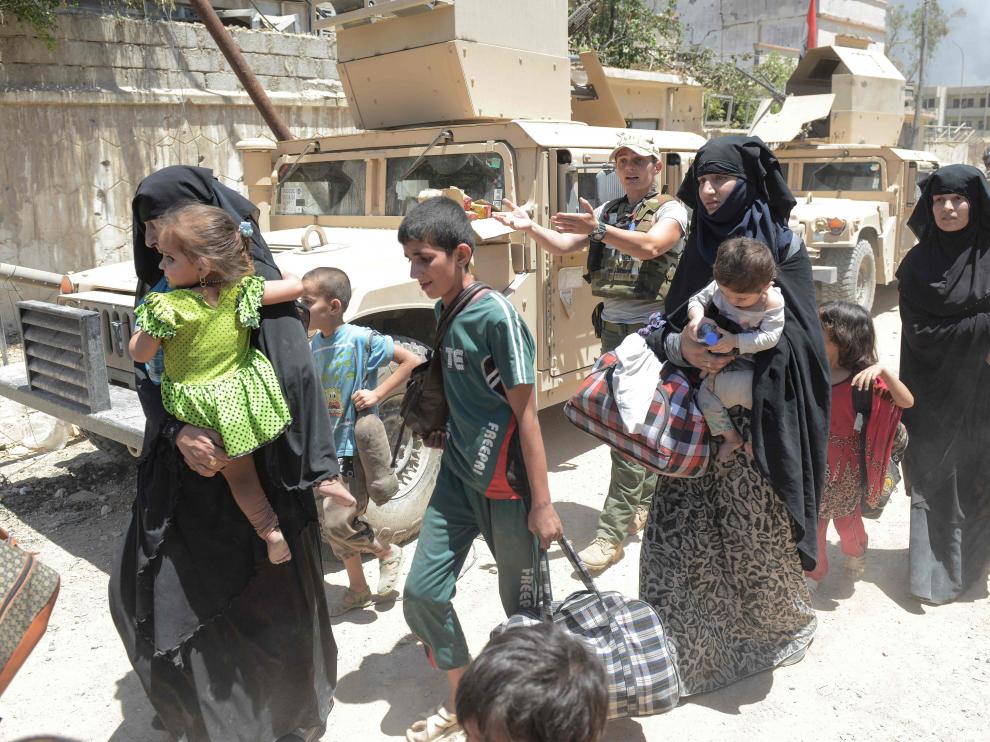 Desplazados iraquíes en Mosul.