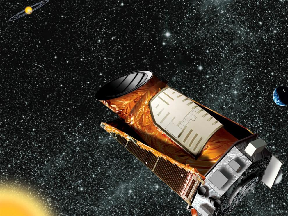 Una recreación del telescopio Kepler en su carrera por el espacio.