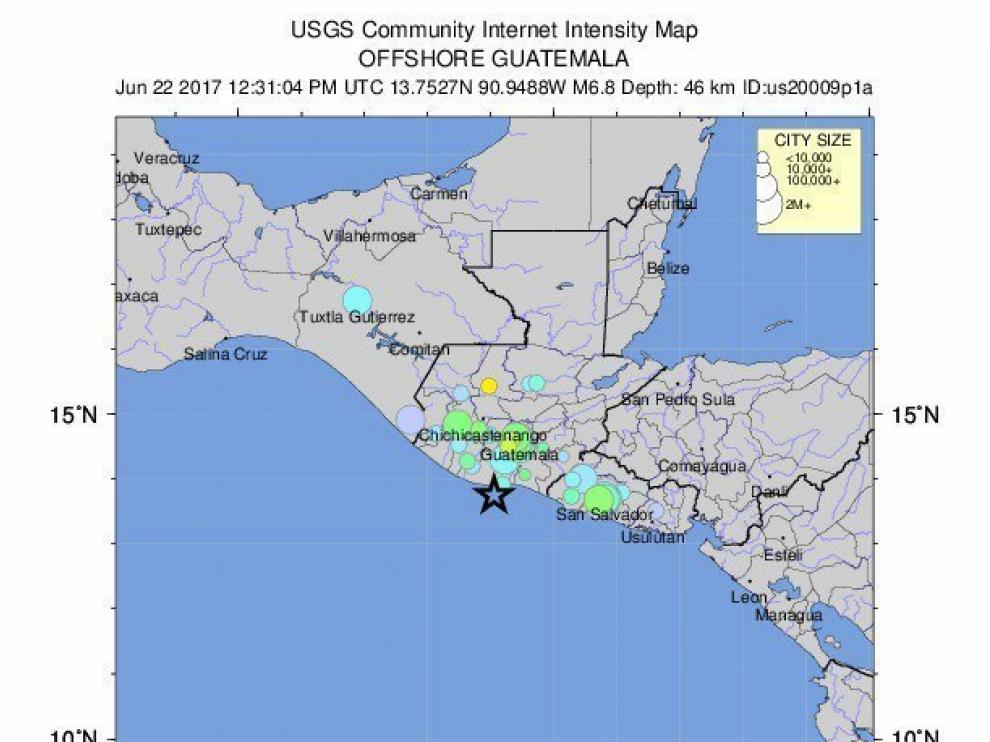 Epicentro del seísmo registrado en Guatemala