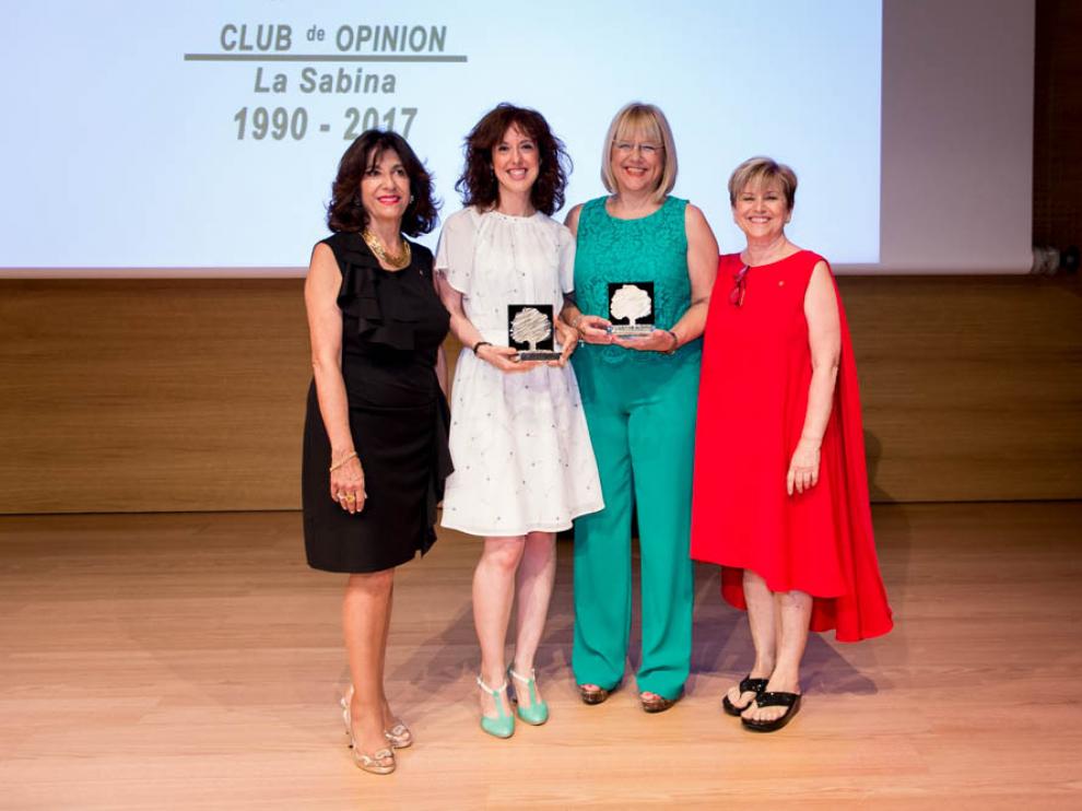 Blanca Lobera, Irene Vallejo, Pilar Zaragoza y Gloria Labarta, en el auditorio de Caixaforum.