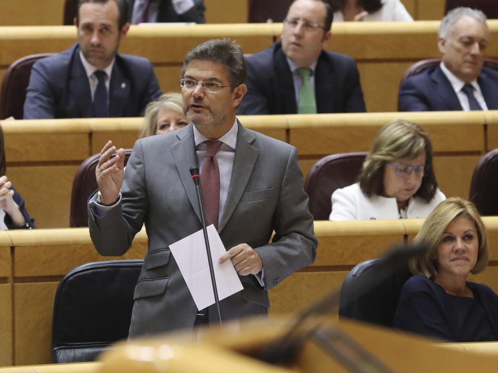 Rafael Catalá este martes en la sesión de control al Gobierno en el Senado.