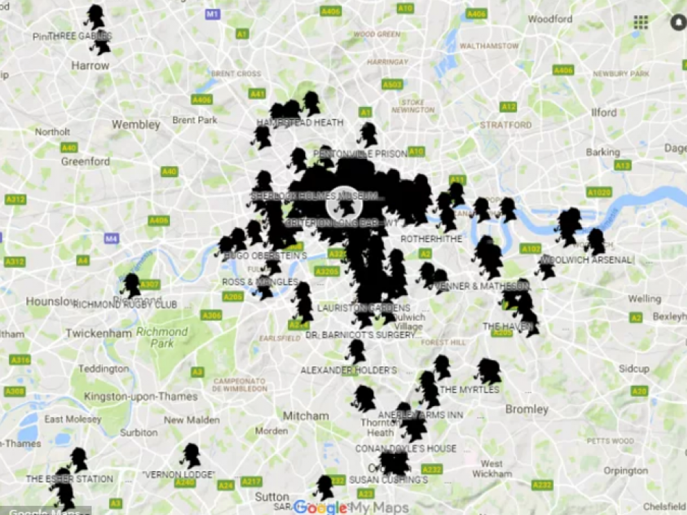 El mapa de 'El Londres de Sherlock Holmes', creado por Thomas Bruce Wheeler.