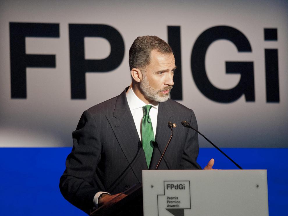 Felipe VI durante su intervención en los Premios Princesa de Gerona, este jueves.