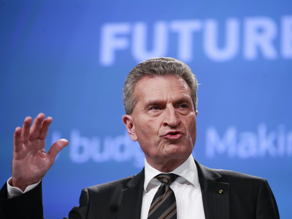 Günter Oettinger, el responsable europeo de Presupuesto, este jueves en Bruselas.