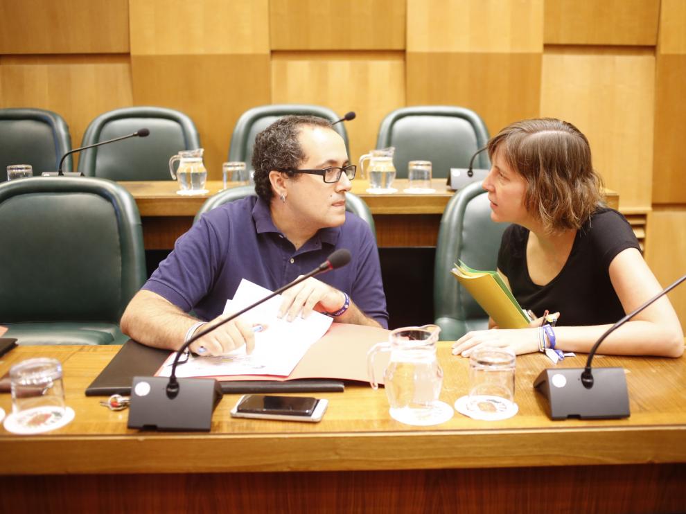 El concejal de Servicios Públicos, Alberto Cubero, y la responsable de Medio Ambiente, Teresa Artigas, este viernes en el pleno municipal.