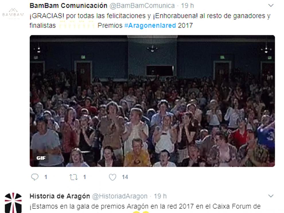 Momentos destacados de los 'Premios Aragón en la Red', en Twitter.