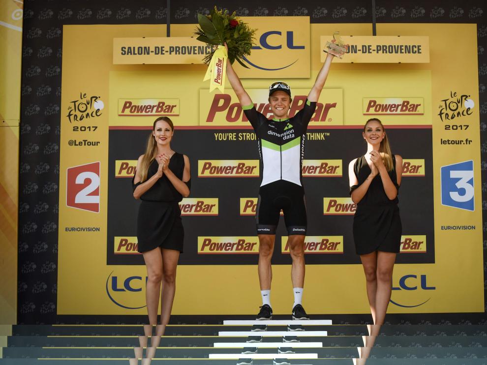 El noruego Edvald Boasson Hagen en el podio.