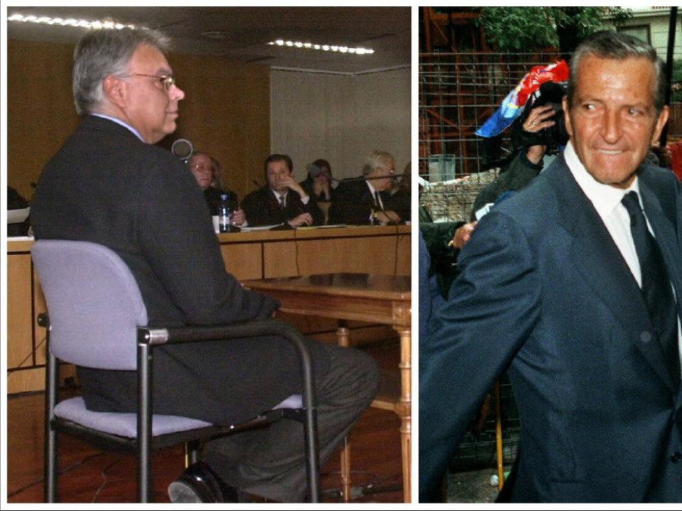 González, durante su declaración ante el Supremo en 1998. Suárez, a las puertas de la Audiencia Nacional, en 1995.