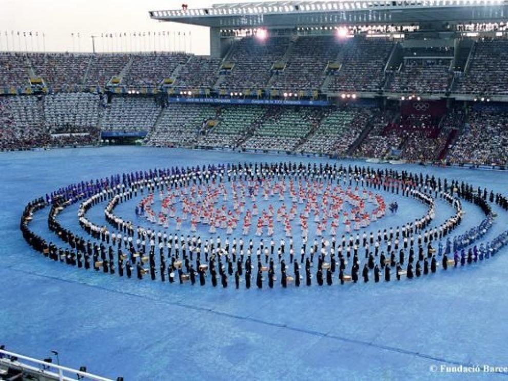 Los tambores de la Ruta, en la ceremonia de inauguración de Barcelona 92.