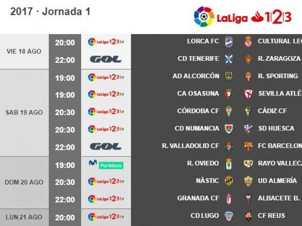 Horarios de la primera jornada en Segunda División.