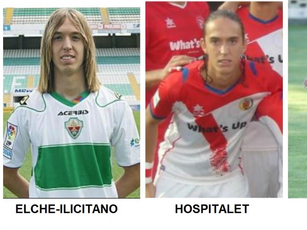 Rubio, hace dos años en el Elche-Ilicitano, con la melena suelta (izda.). En el centro, el año pasado en el Hospitalet, ya con el pelo recogido en un moño. A la dcha., en el partido de entrenamiento reciente del RZD Aragón frente al Real Zaragoza, hace 7 días.