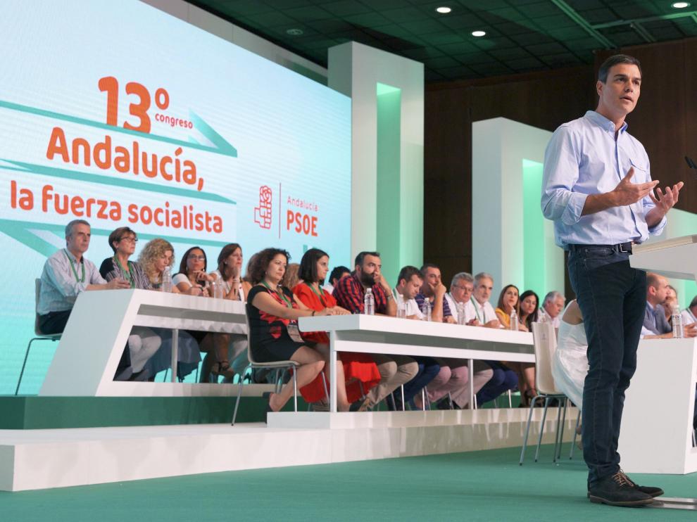 Pedro Sánchez este domingo en la clausura del 13º congreso de unos socialistas andaluces.