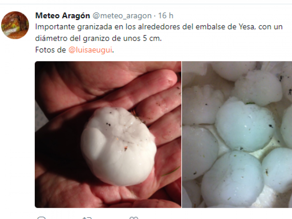 Una pedregada en el entorno de Yesa deja granizo de 5 centímetros de diámetro