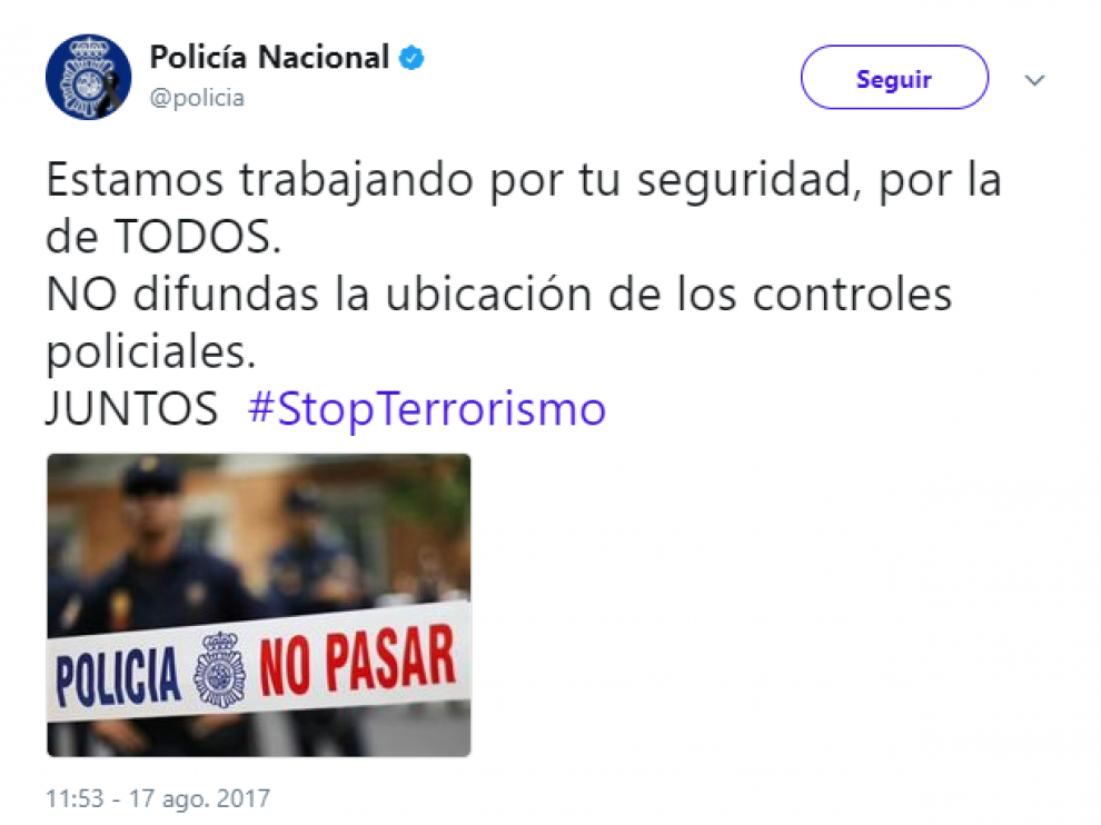 Un tuit de la Policía Nacional