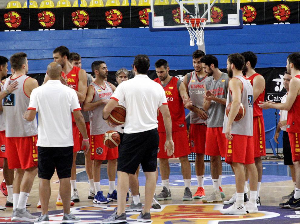 La selección de baloncesto, durante un entrenamiento en la preparación previa al Eurobasket.