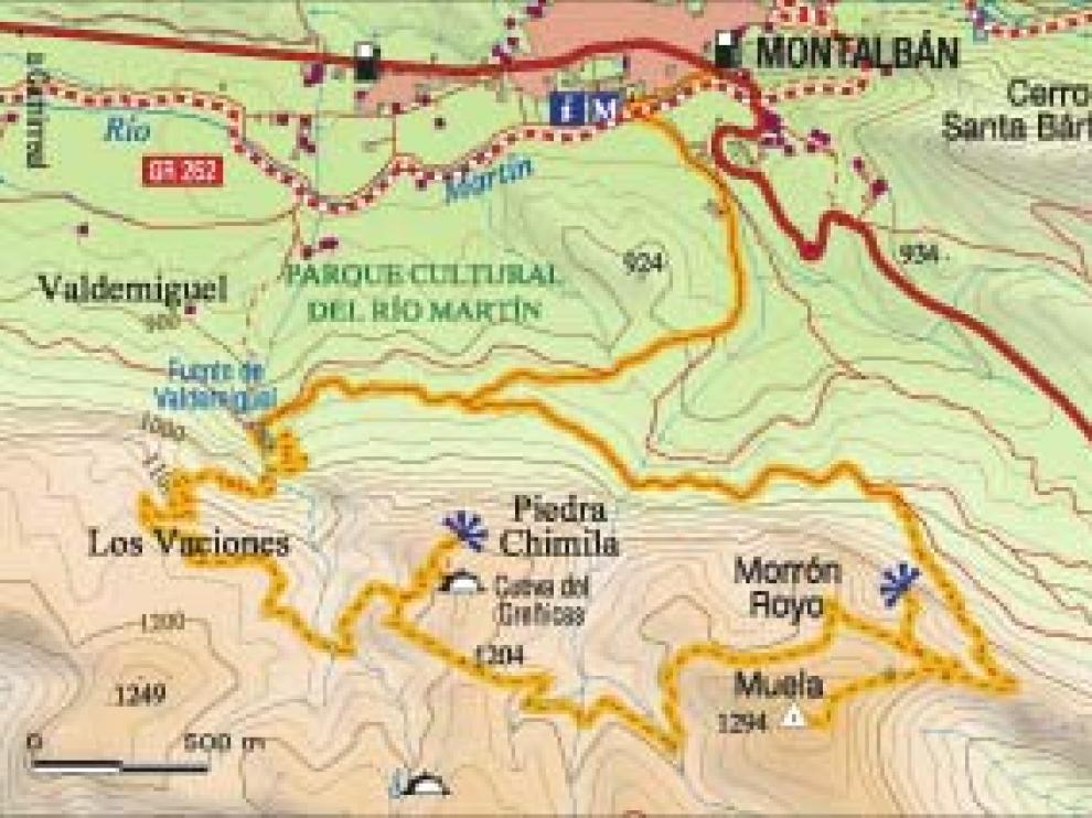Mapa de la ruta a La Muela de Montalbán.