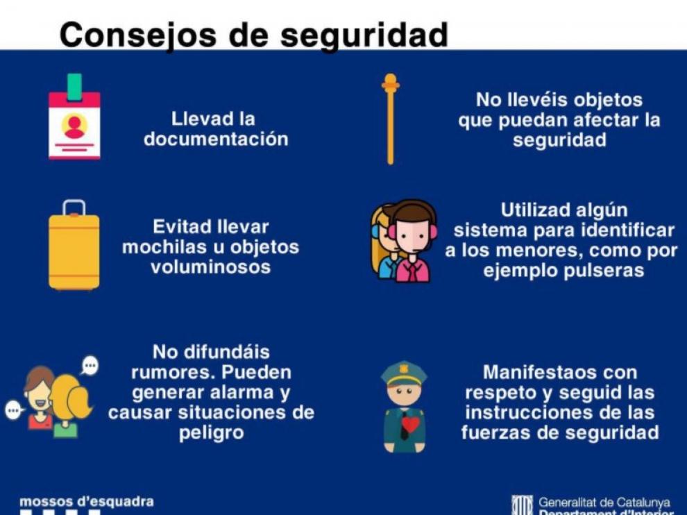 Recomendaciones realizadas por los Mossos a través de las redes sociales.