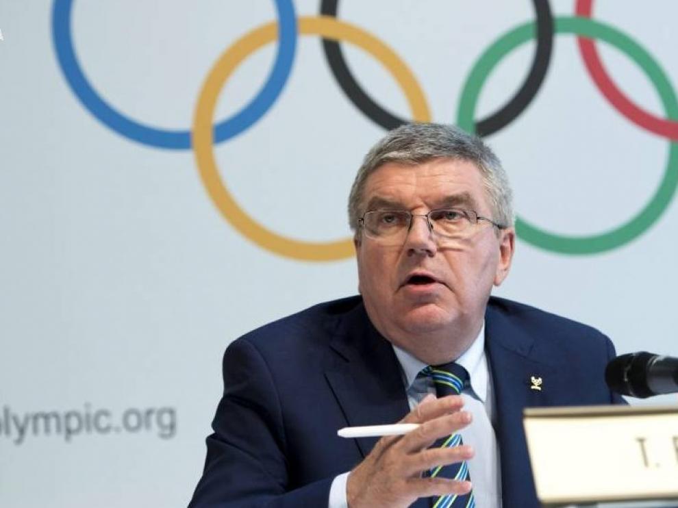 El presidente del Comité Olímpico Internacional, el alemán Thomas Bach, durante una rueda de prensa.