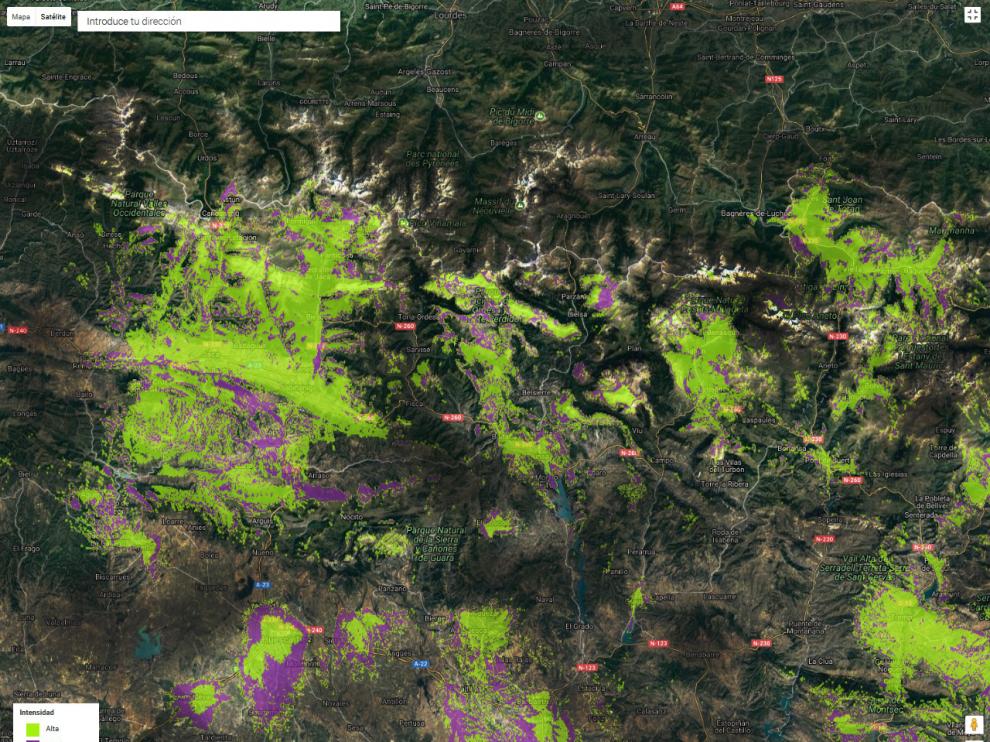 Mapa de cobertura del Pirineo.