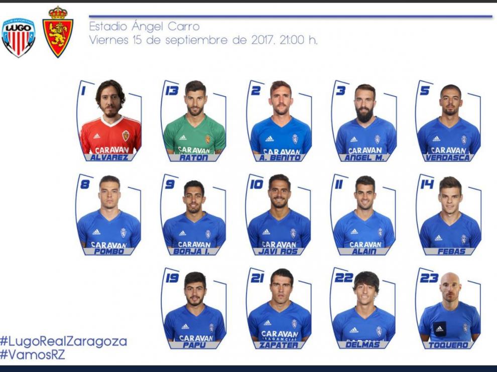 Lista oficial del Real Zaragoza para el partido ante el Lugo de este viernes en el Anxo Carro.
