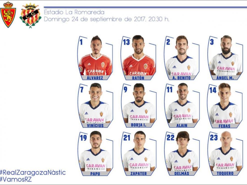 Lista de 18 convocados del Real Zaragoza para jugar contra el Nástic.