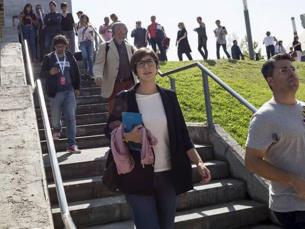 Violeta Barba, este domingo, a la salida del pabellón Siglo XXI.