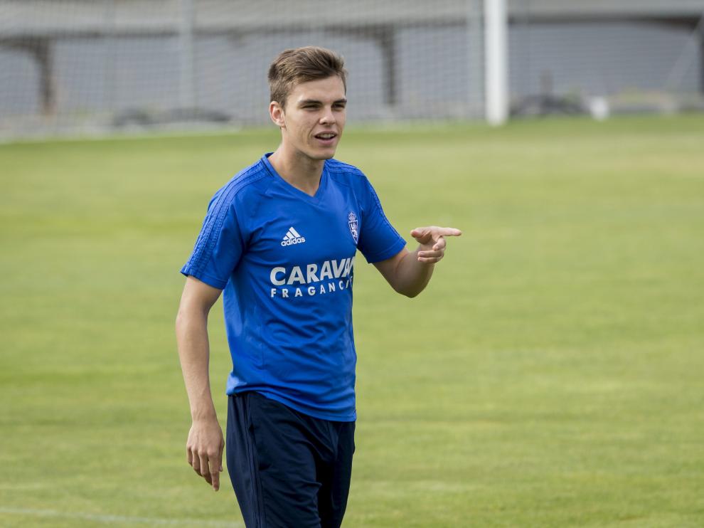 Febas, en un entrenamiento del Real Zaragoza