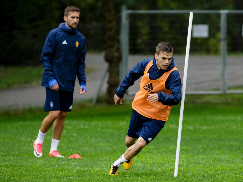 Febas, en un entrenamiento del Real Zaragoza