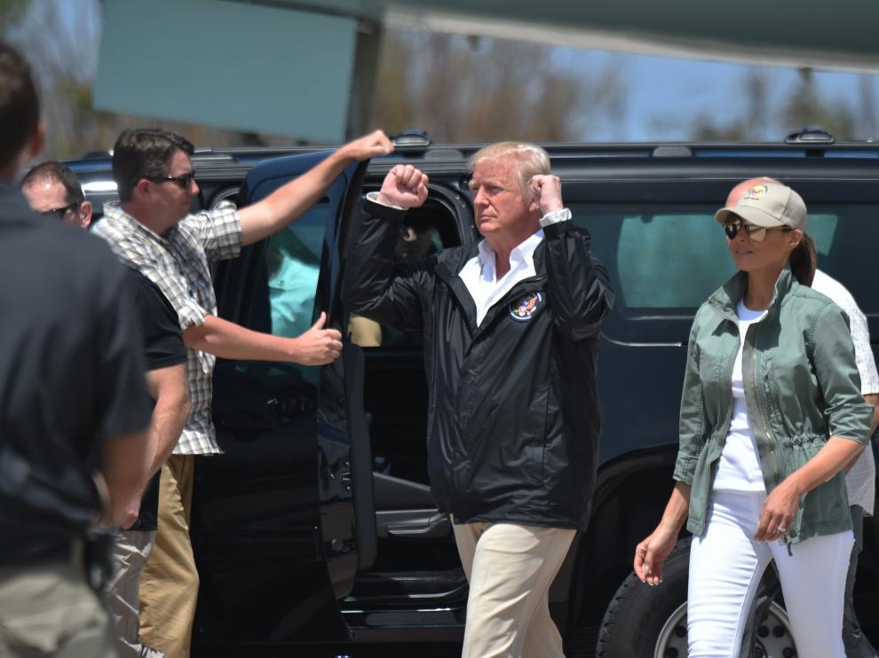 El presidente Donald Trump a su llegada  puerto Rico