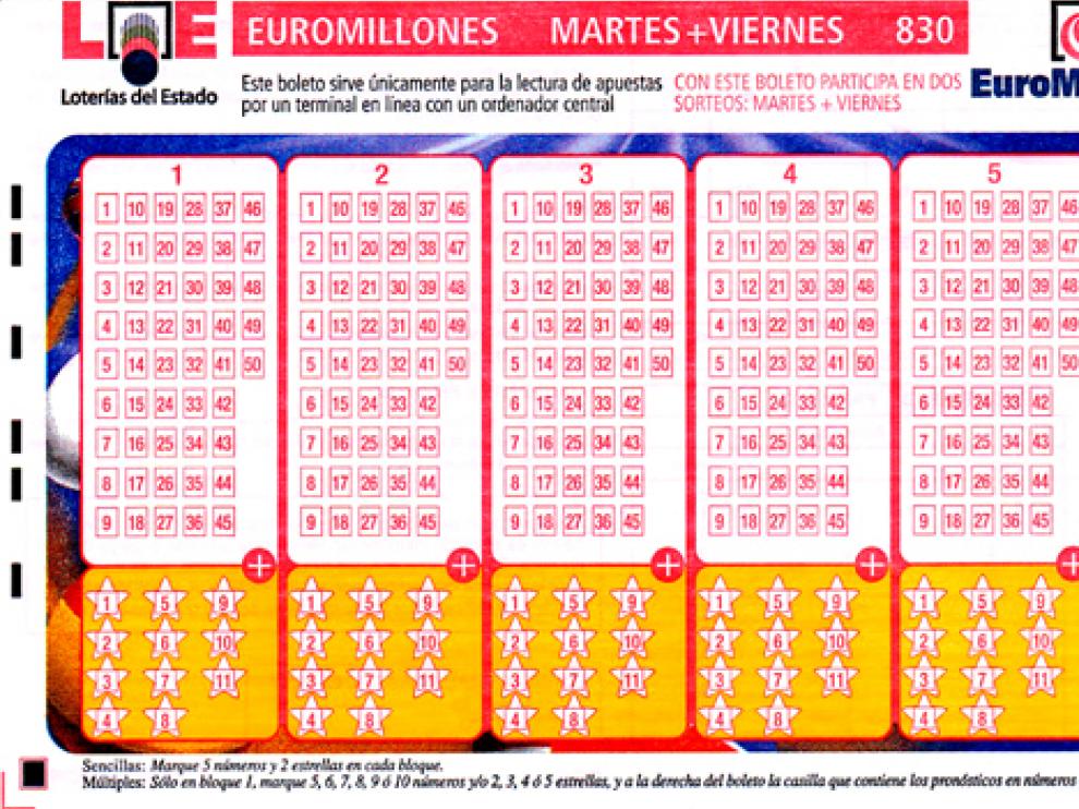 Un boleto de Euromillones.