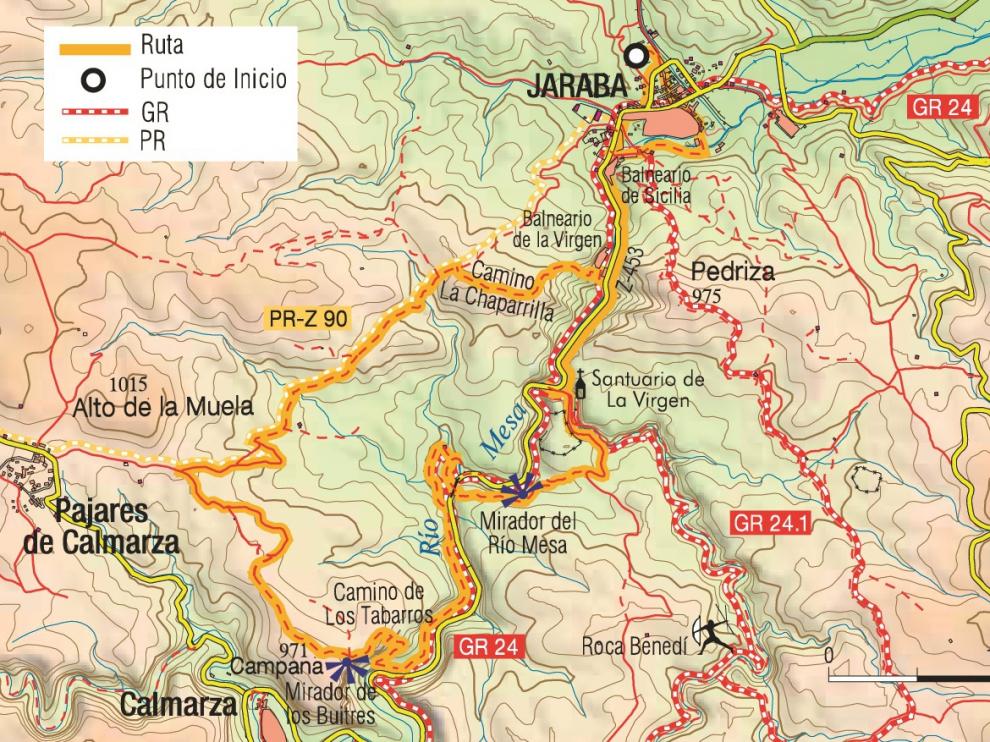 Mapa de la ruta de los balnearios de Jaraba.