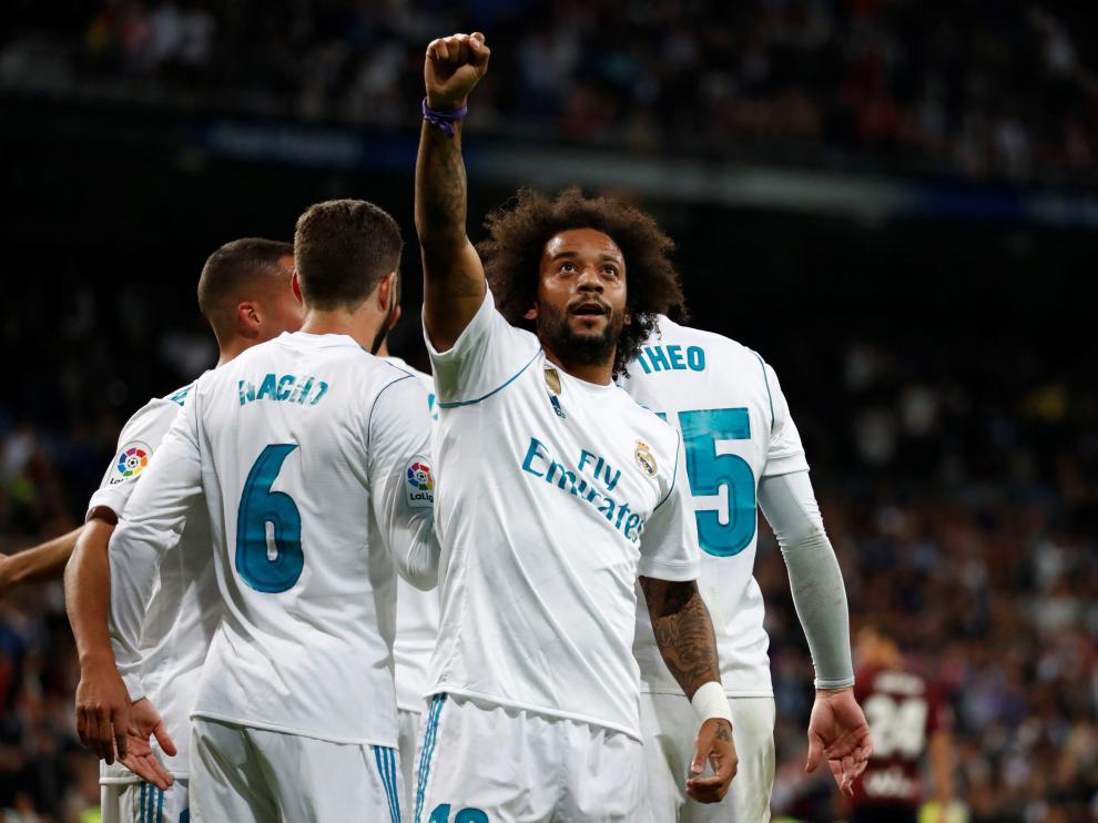 Marcelo celebra uno de los goles.
