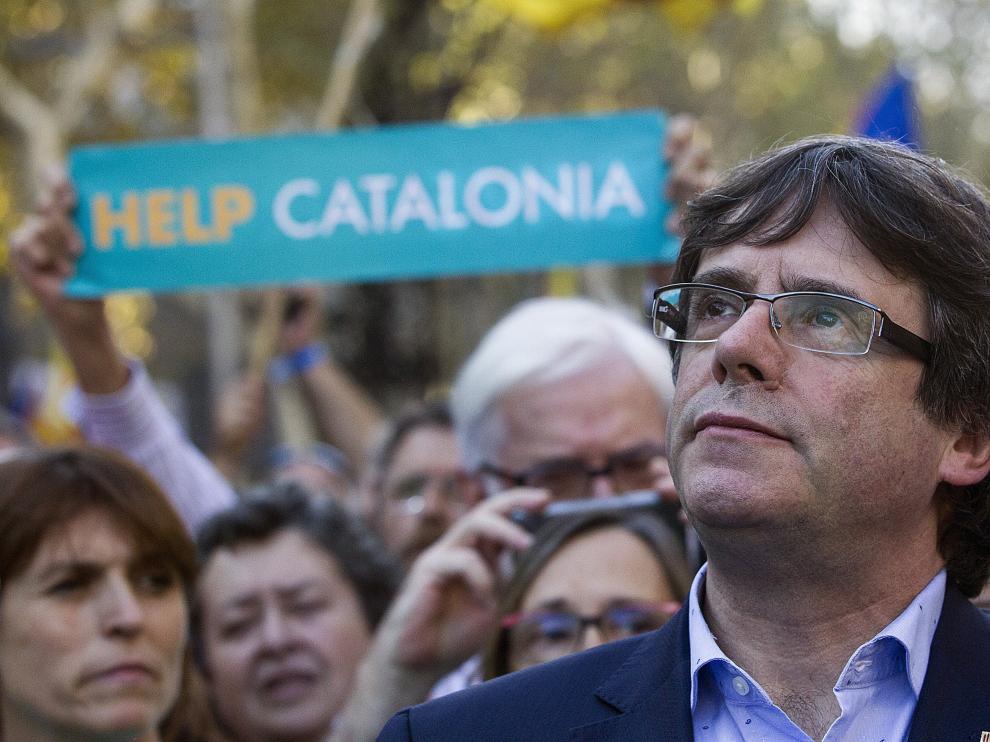 El presidente Puigdemont durante la última manifestación independentista