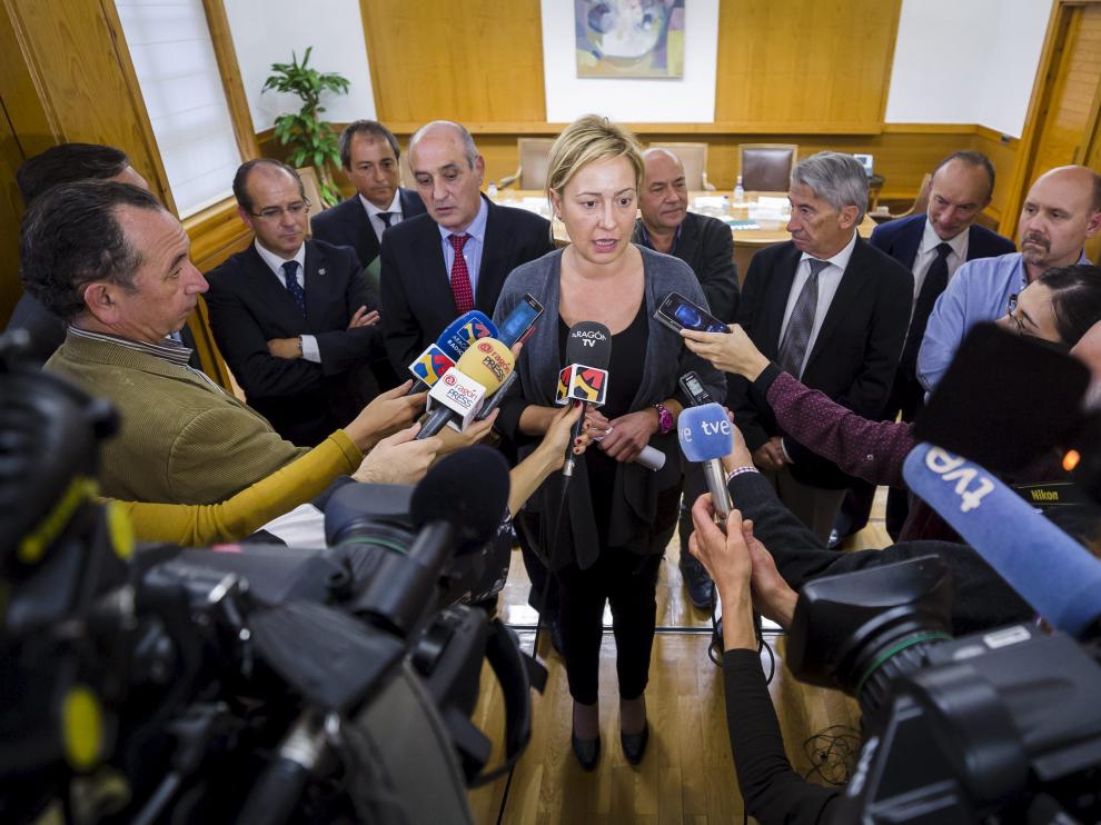La consejera de Economía, Marta Gastón, tras la reunión con los agentes sociales