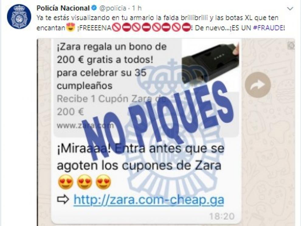 La Policía alerta del bulo del bono de 200 euros de Zara