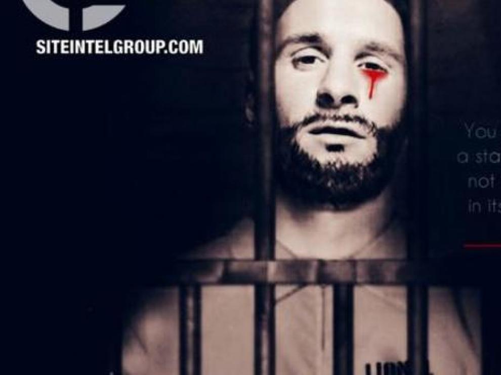 Messi, tras unos barrotes y con una lágrima de sangre.