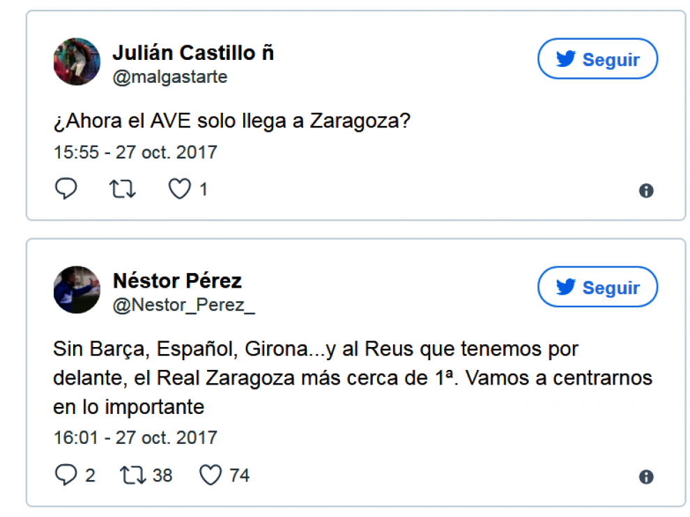 Tuits en las redes sobre la independencia de Cataluña