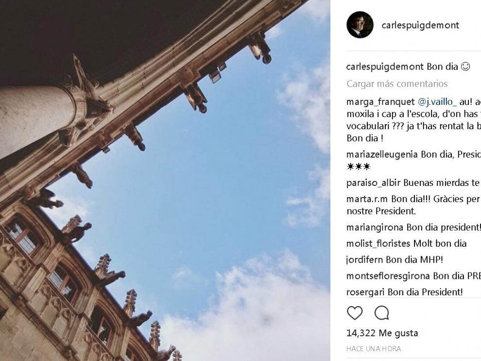 Publicación de Puigdemont en Instagram